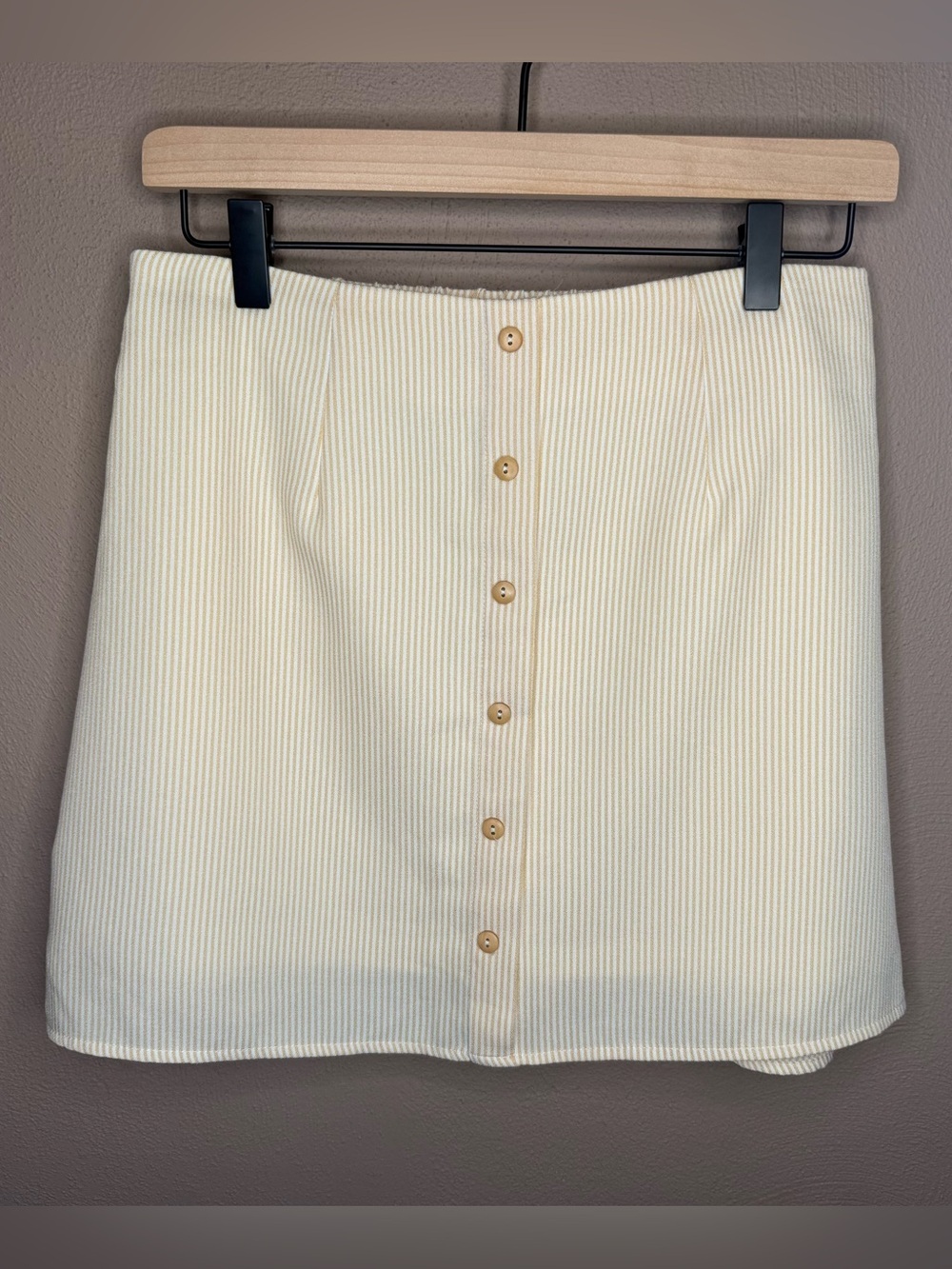 Fablux Yellow And White Striped Seersucker Mini Skirt With Button Detailing